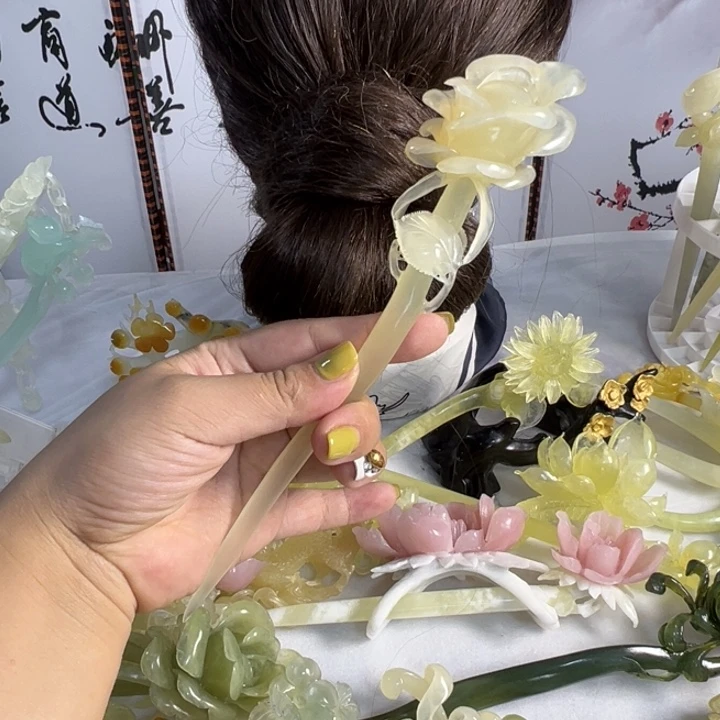 心***倩定制蛇纹石玉毛货发饰