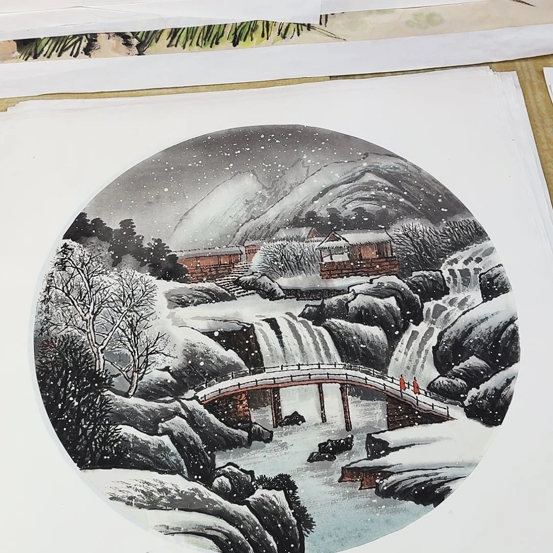 国画雪景图手绘作品四尺斗方
