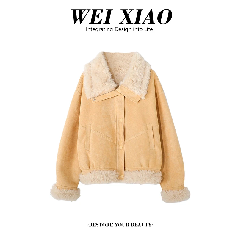 加绒加厚翻领外套女2025冬季新款宽松短款气质保暖上衣时尚女装