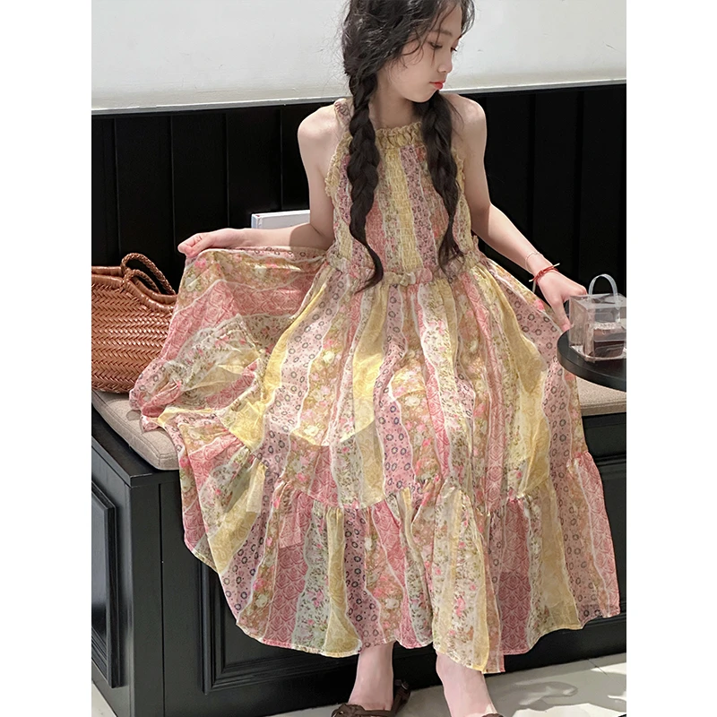 K28624法式浪漫女童碎花连衣裙2025夏装新款儿童休闲裙子吊带裙潮