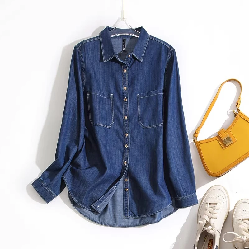2026春夏天丝棉牛仔衬衫女高科技吸湿透气面料！中长休闲宽松衬衣