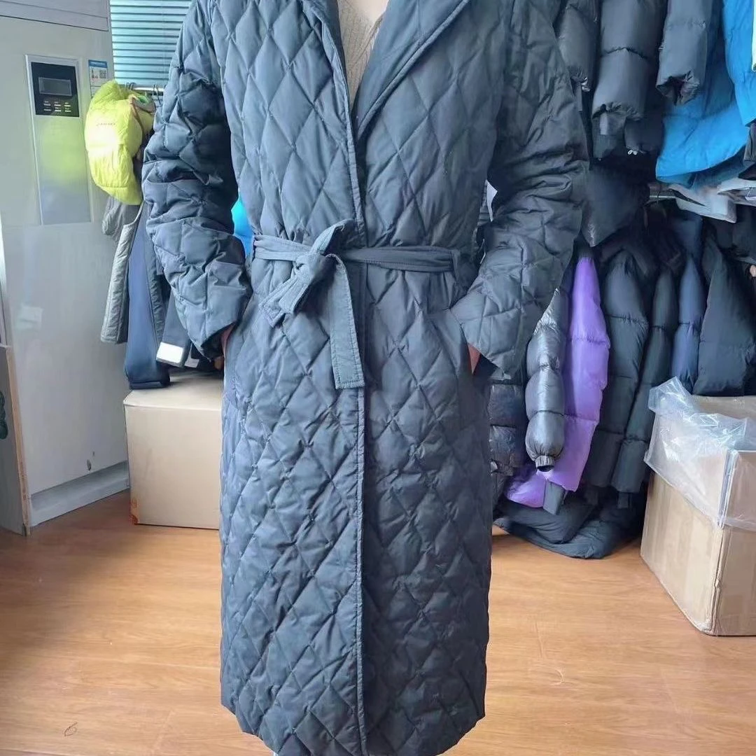 菱格羽绒新款韩版时尚冬季保暖中长款外套收腰过膝网红