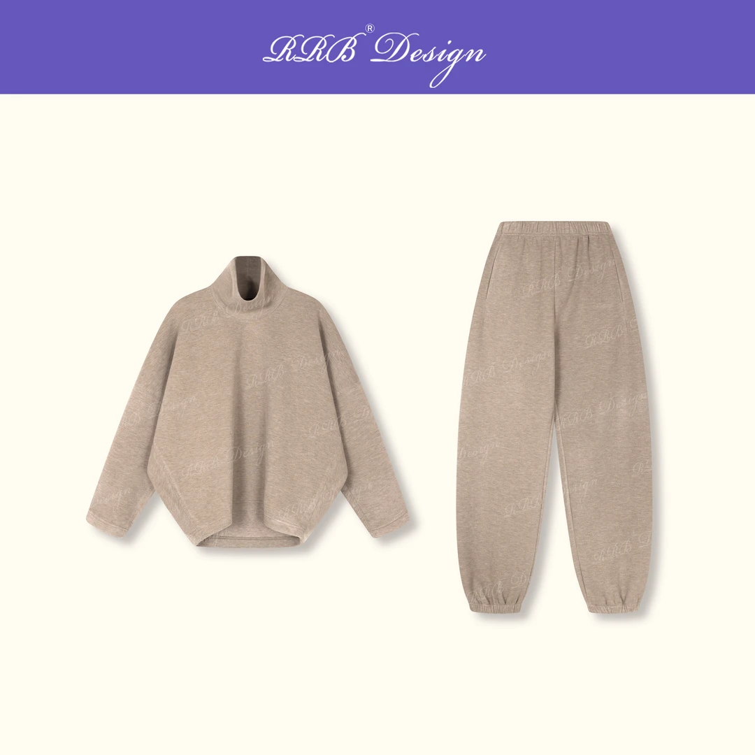 RRB Design 重磅加绒加厚保暖高领卫衣+长裤休闲套装