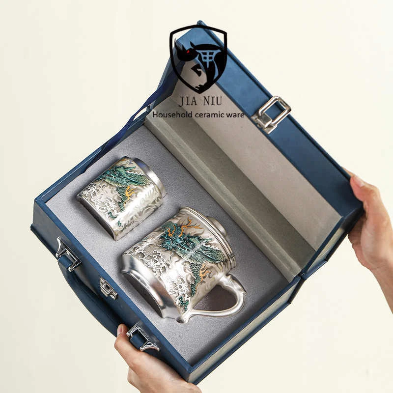 纯手工青龙包银泡茶杯茶水分离办公杯子礼盒装个人防烫专用马克杯