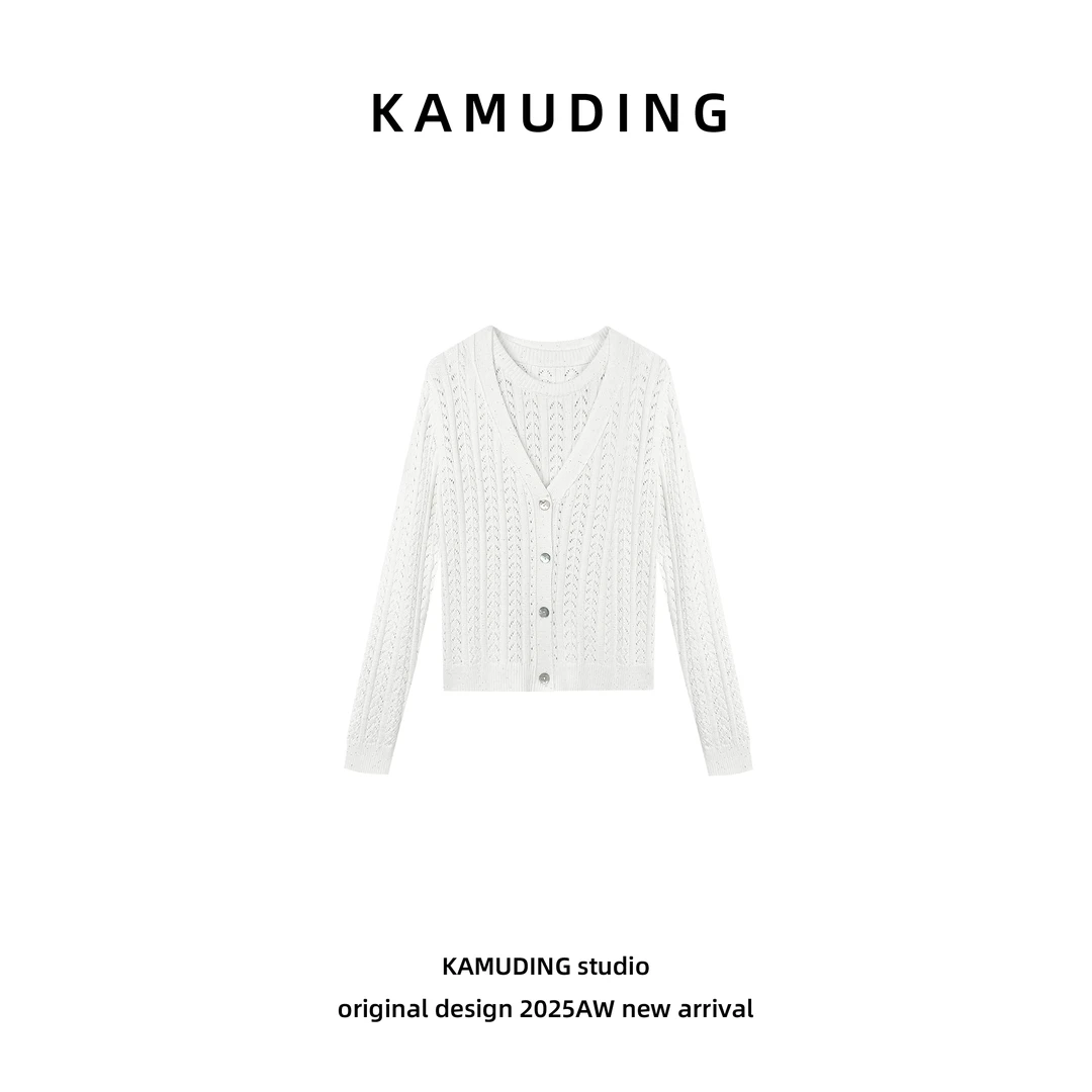 KAMUDING2025新款A65优雅气质设计感镂空显瘦百搭针织衫25096