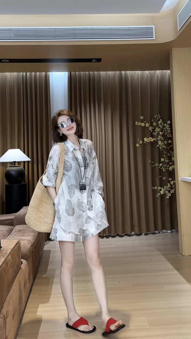 YYOUHAN 2025夏款小众设计极简风腰果花短裤衬衫两件套 2504C2310