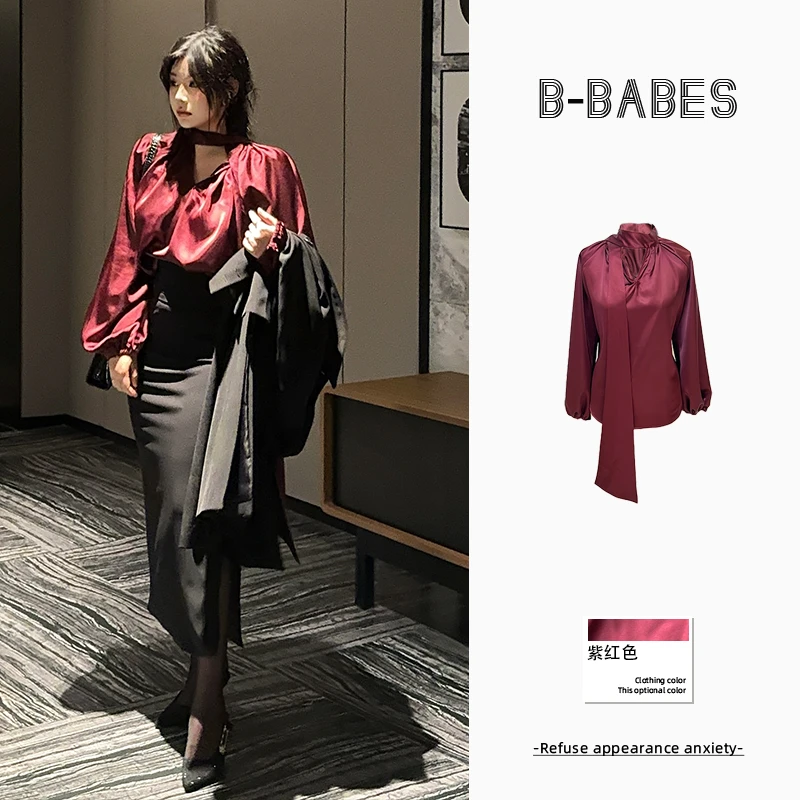 B-babes【簌簌一梦】小香风衬衫安可拉红长袖冷淡系轻奢高级感衬衣
