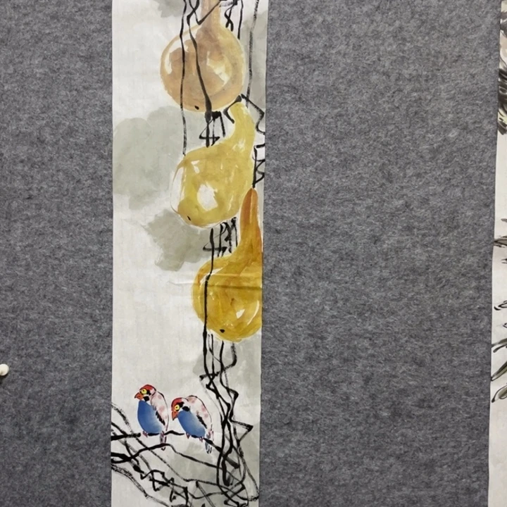 带灯款大鱼书画艺术作品三尺对条