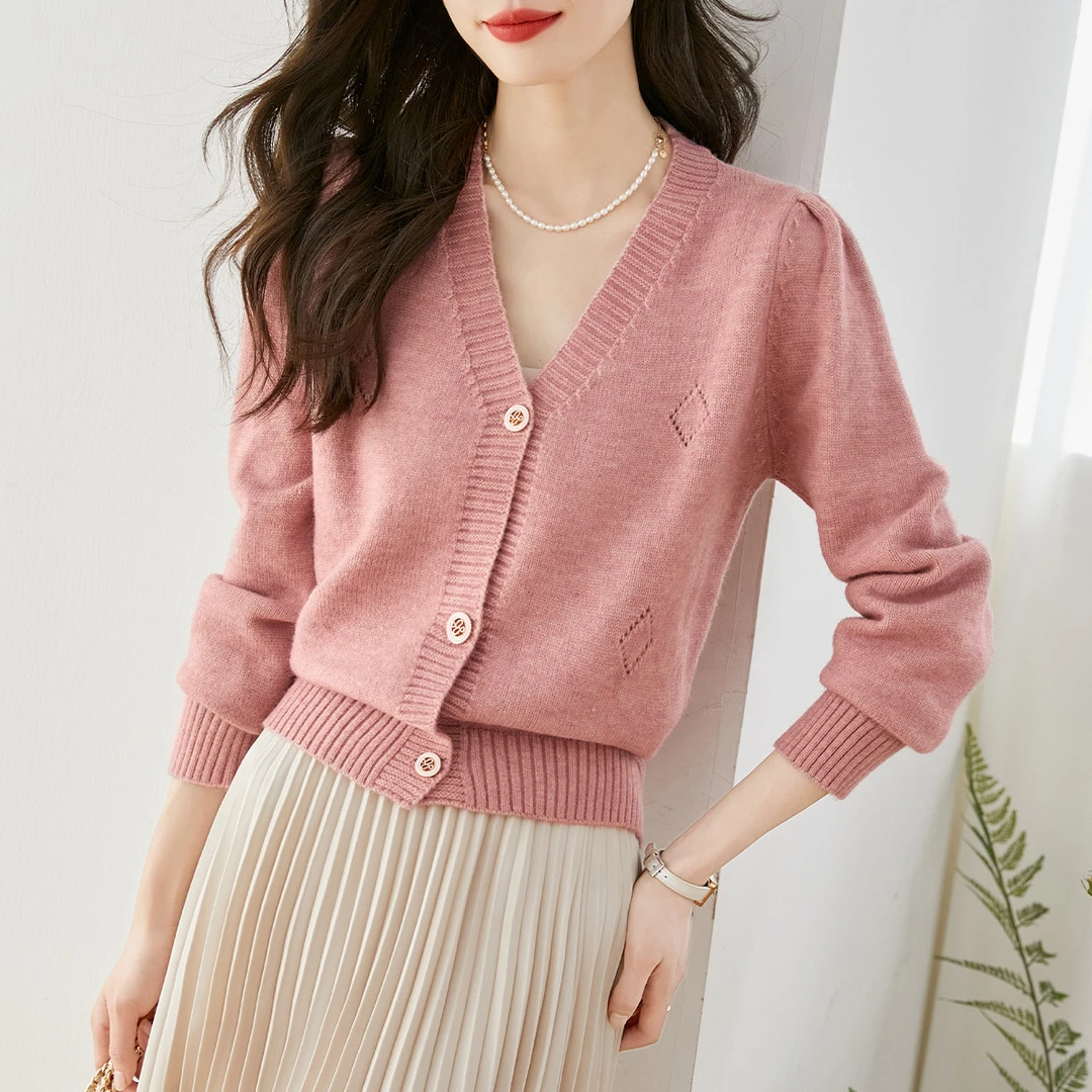 *梵希蔓泡泡长袖V领显瘦上衣71578