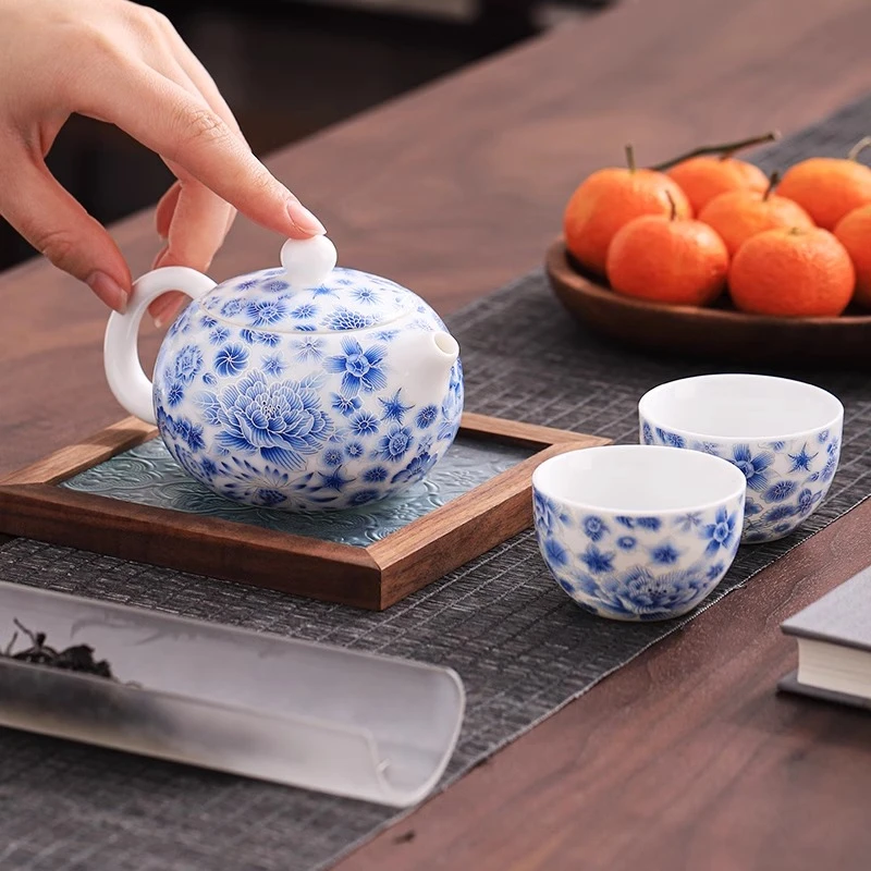 羊脂玉瓷青花西施壶陶瓷茶壶泡茶专用家用高档