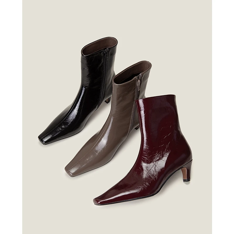 【Shoemaker Queen】法式气质中跟短靴女中跟方头粗跟瘦瘦靴子