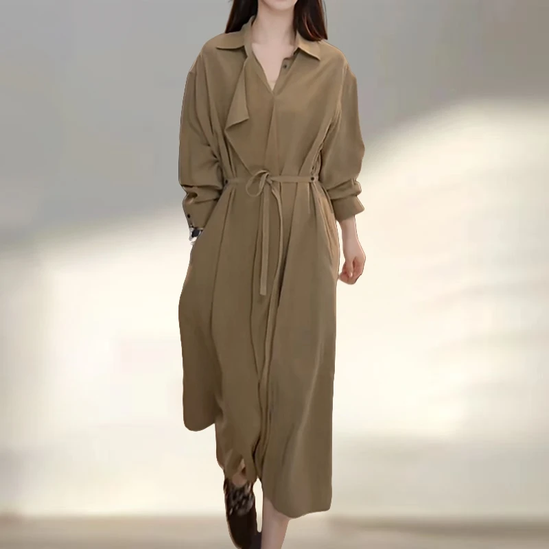 法式赫本风系带显瘦衬衫连衣裙女早秋新款设计感气质减龄收腰长裙