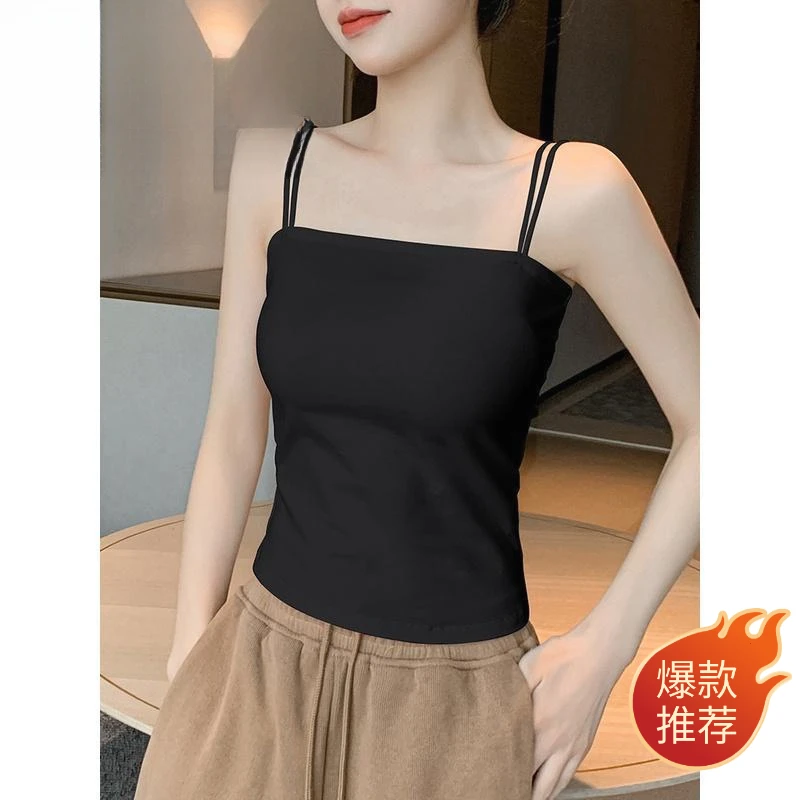 小吊带背心内搭夏百搭抹胸带胸垫一字黑色网红时尚黑色吊带内搭