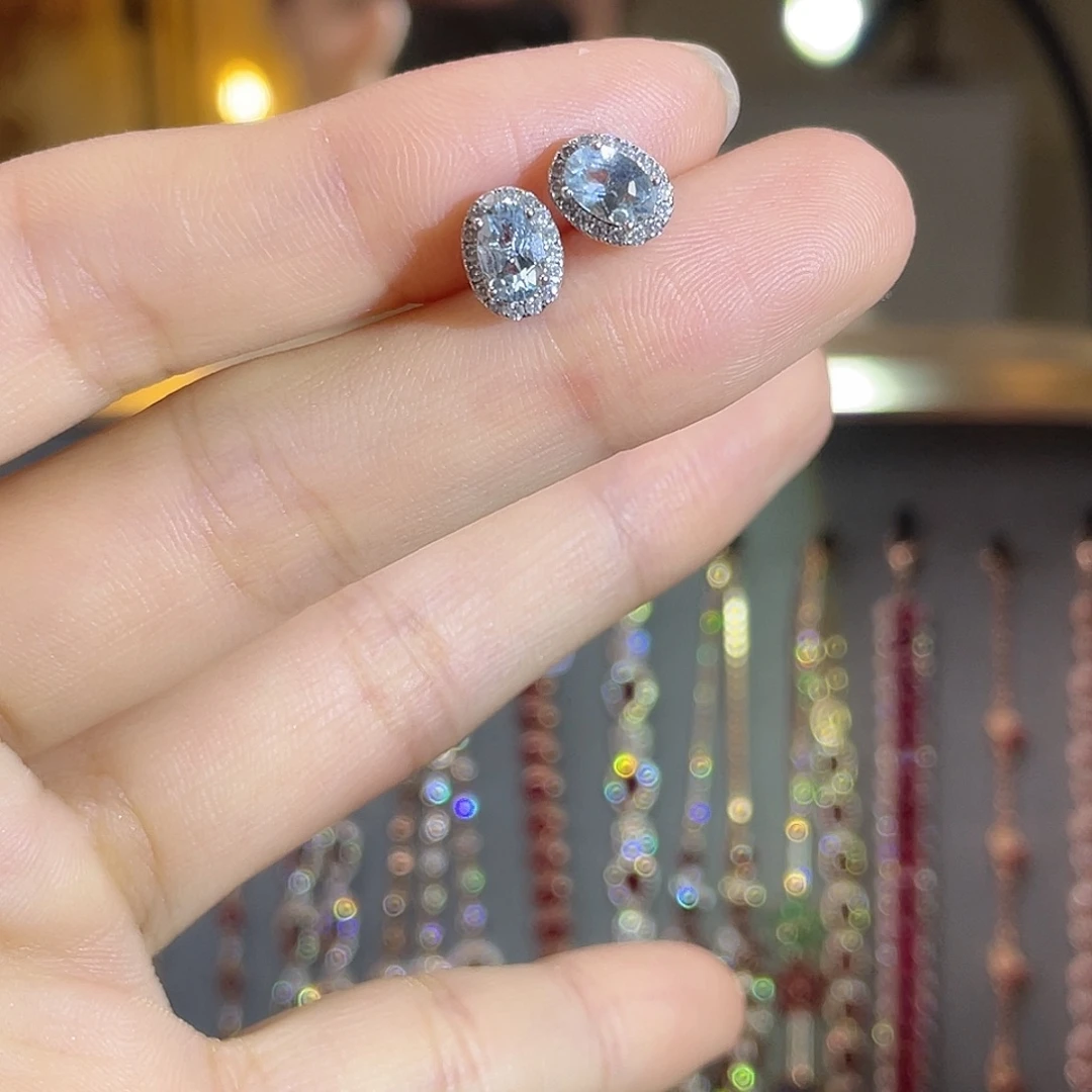 银S925镶嵌海蓝宝石耳坠