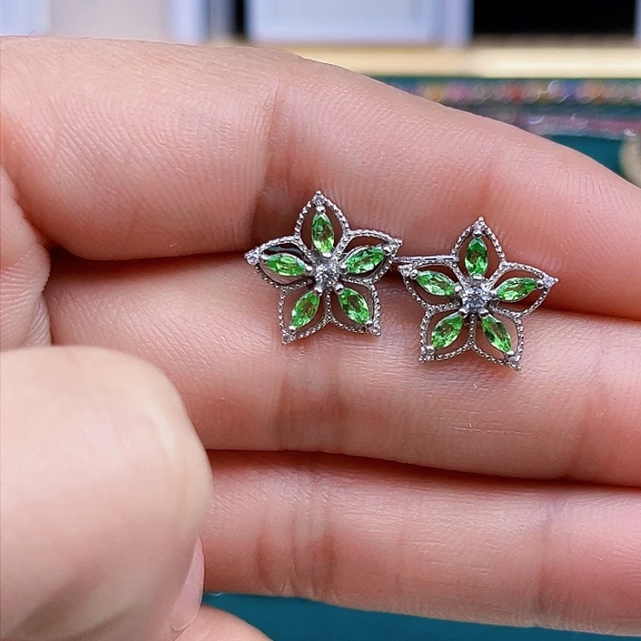 石榴石（芬达石）耳饰银S925镶嵌