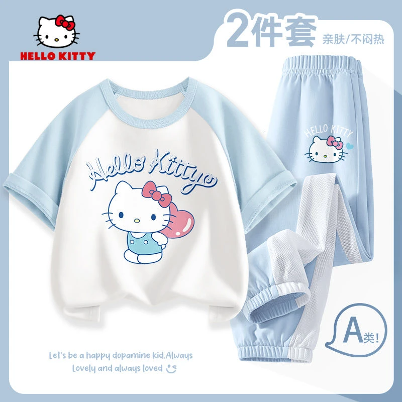 Hello Kitty女童套装夏季新款洋气中大童短袖裤子女孩夏装两件套