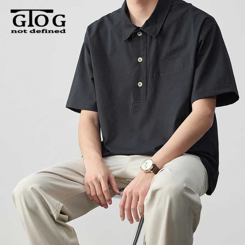 GTOG【简约休闲】宽松夏季新款山系短袖POLO衫翻领T恤男运动时尚