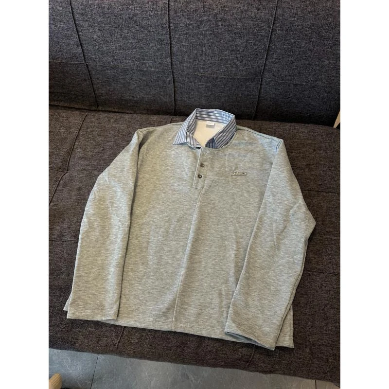 Z09 假两件撞色拼接衬衫领卫衣男女长袖翻领宽松情侣款设计感上衣