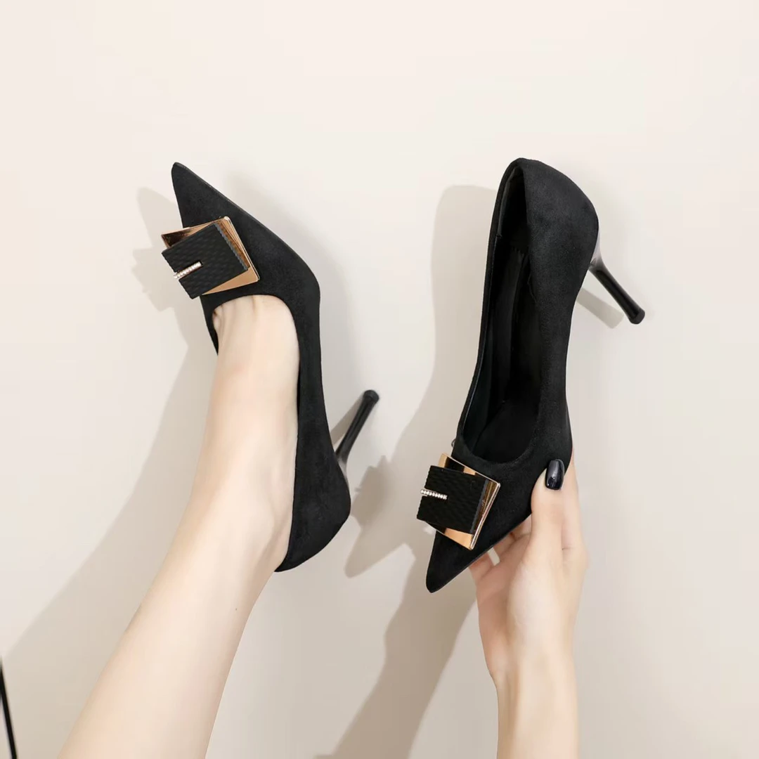 鞋子爆款女鞋2025爆款新品法式钻扣气质优雅细跟高跟鞋性感单鞋