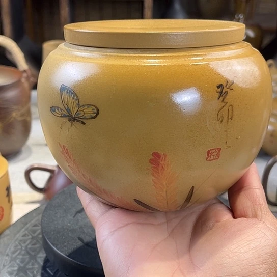 壶建水紫陶白泥斗茶罐