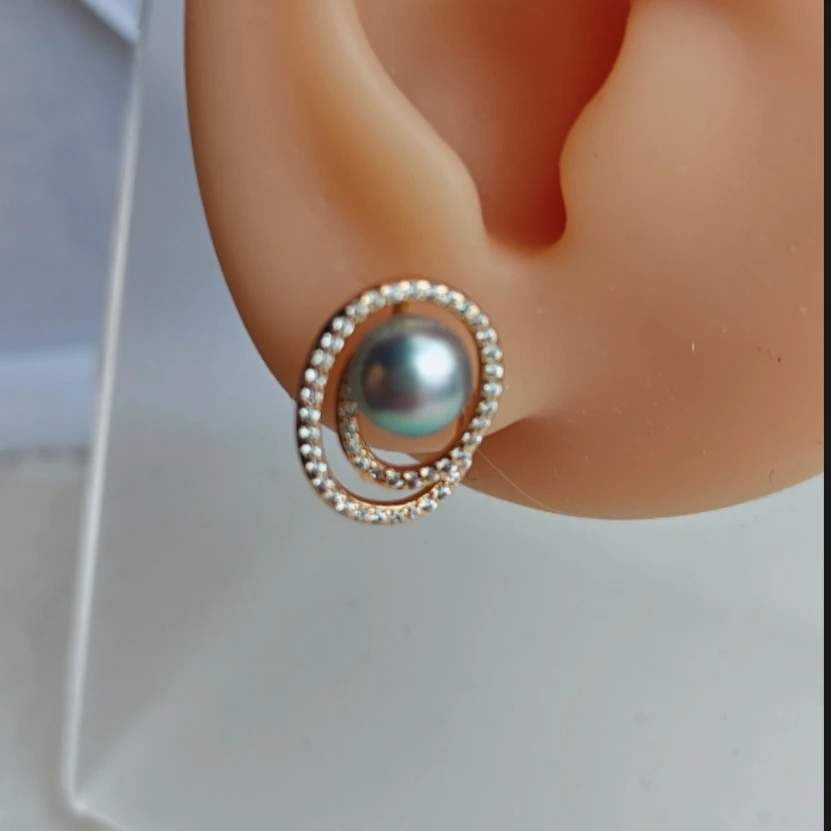 7-8mm海水珍珠真多麻璀璨星河耳钉s925镶嵌银针强光时尚气质