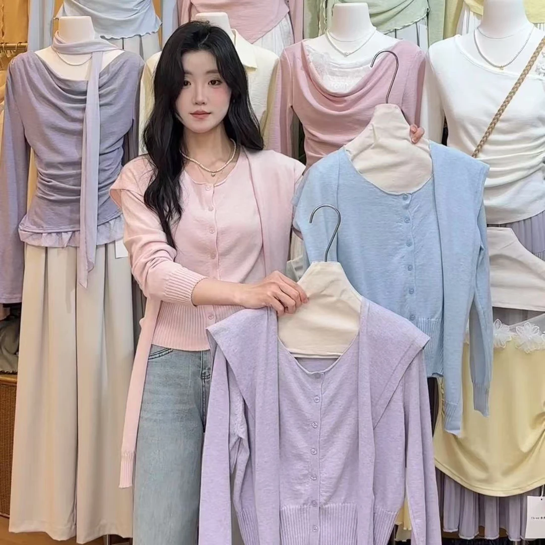 2015款超好看温柔风气质百搭披肩针织衫女春季短款别致长袖上衣女