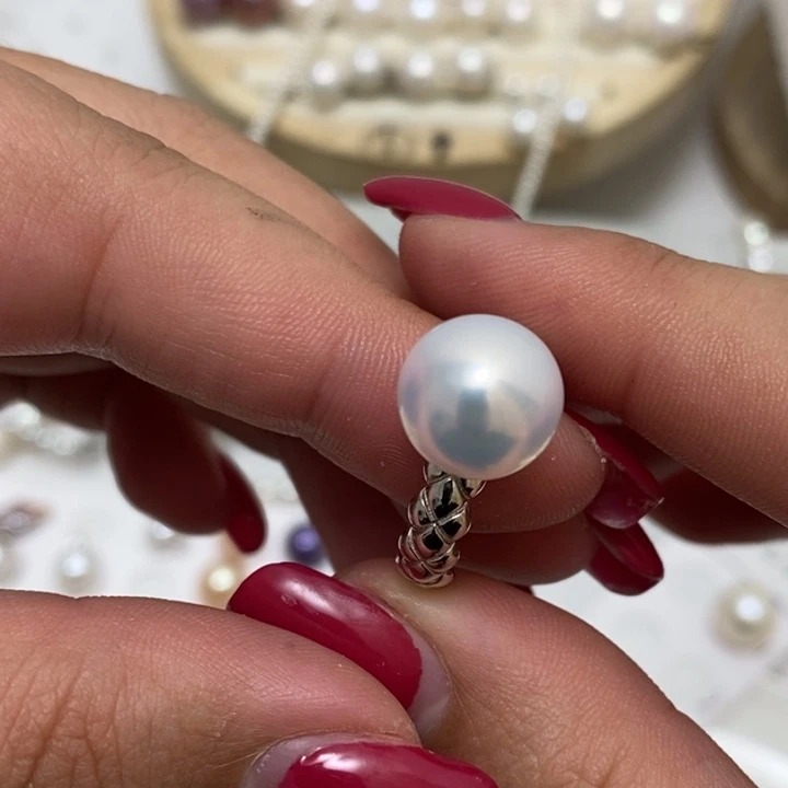 起***啦银S925镶嵌淡水珍珠白珍珠戒指11m