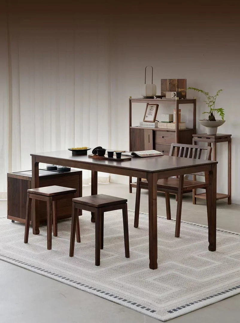 【森灵】北美黑胡桃木茶桌椅组合新中式家用阳台小茶台茶室喝茶桌子