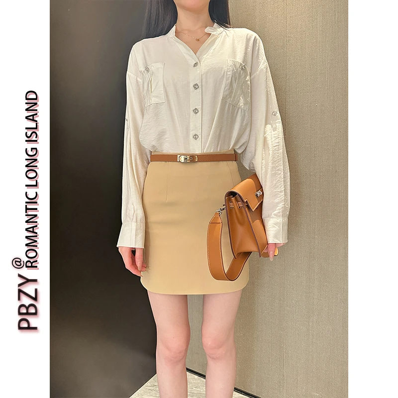 幸运白月光法式气质V领白色衬衫女2025夏季小众宽松上衣 6673#