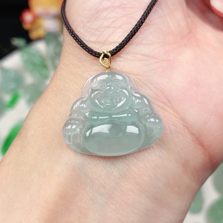 颈饰18K金镶嵌翡翠缅甸天然A货翡翠