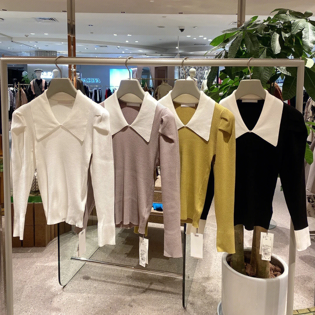 美子酱 日系甜美气质百搭淑女衬衫领泡泡袖罗纹针织衫上衣S5074-2