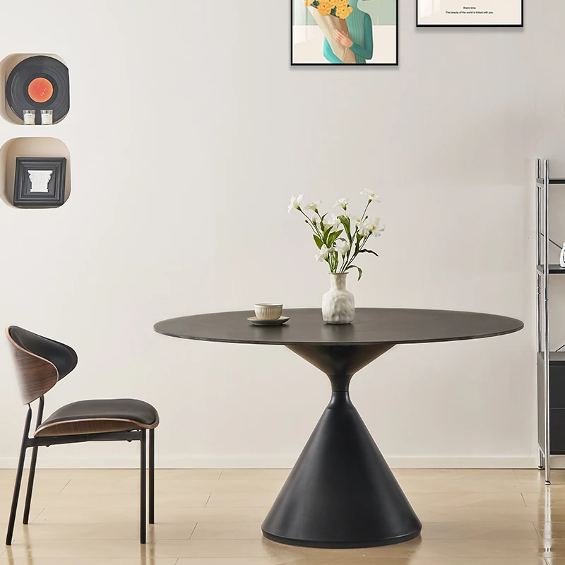 岩板餐桌圆桌极简意式现代家用小户型高端饭桌洽谈桌简约休闲桌子