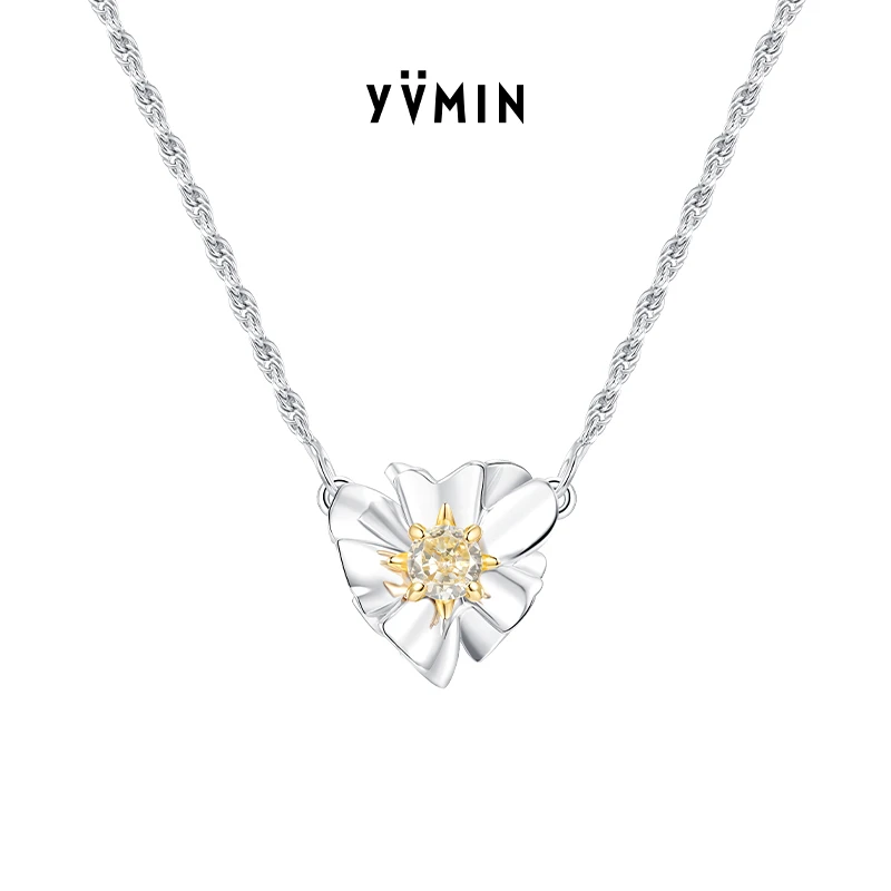 YVMIN/尤目 铜合金锆石项链 方花925银爱心花吊坠
