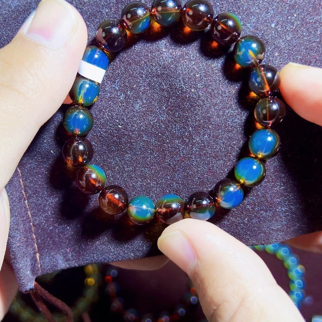 蓝珀珠宝奇石未镶嵌墨西哥红蓝9mm圆珠妖色净水