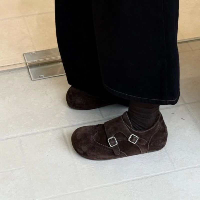 法式复古风双带扣棉鞋女2025秋季新款时尚洋气一脚蹬休闲博肯鞋