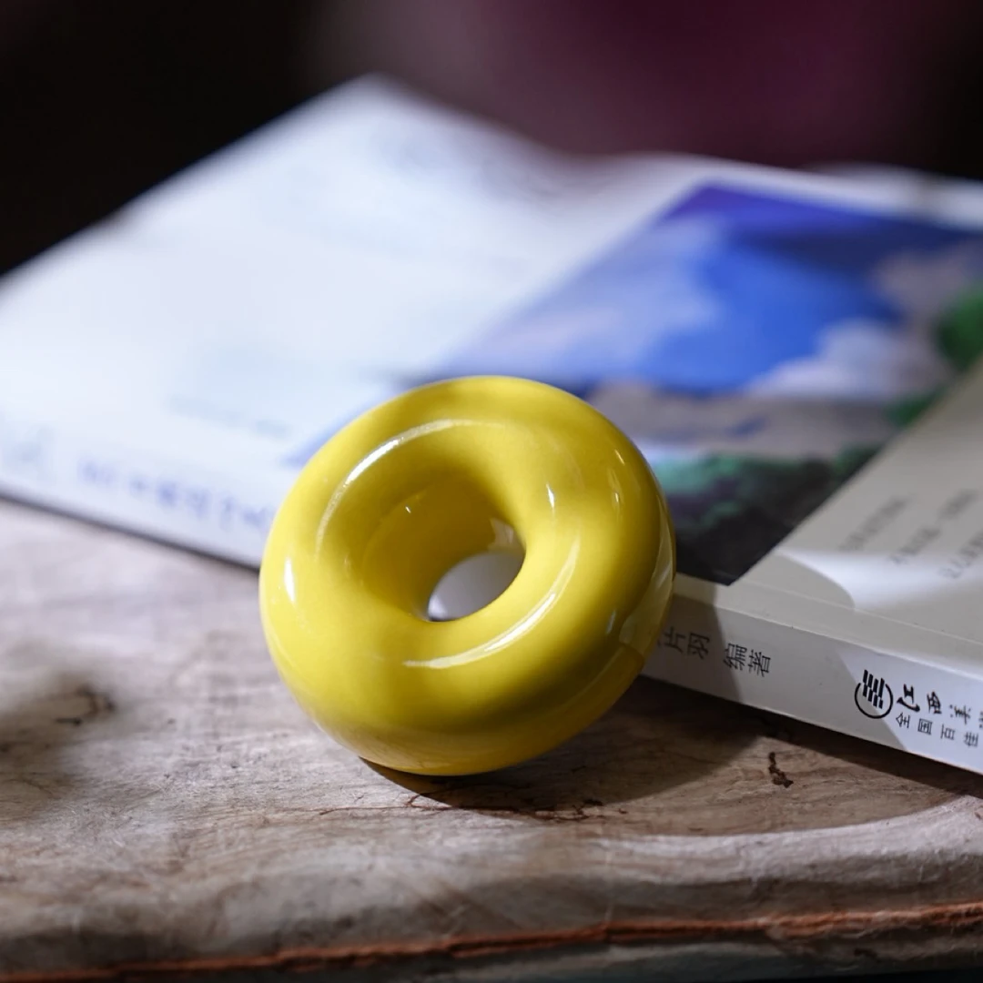 【星星】念物山坊—颜色釉黄色甜甜圈盖置