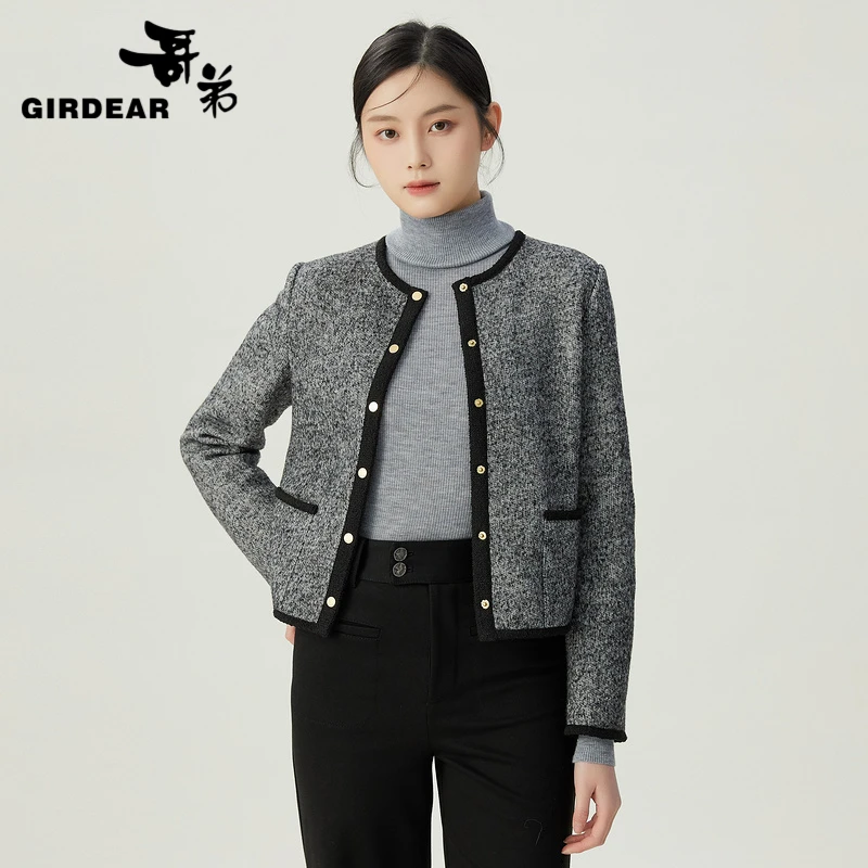 哥弟新款秋季女外套强压缩绵羊毛精致短款女士1400512-4239971