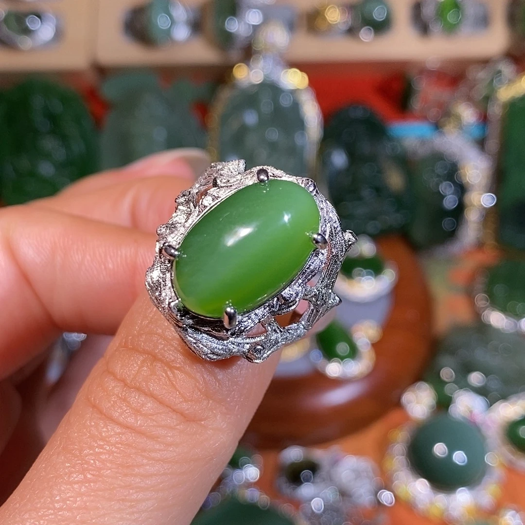 和田玉（碧玉）银S925镶嵌戒指