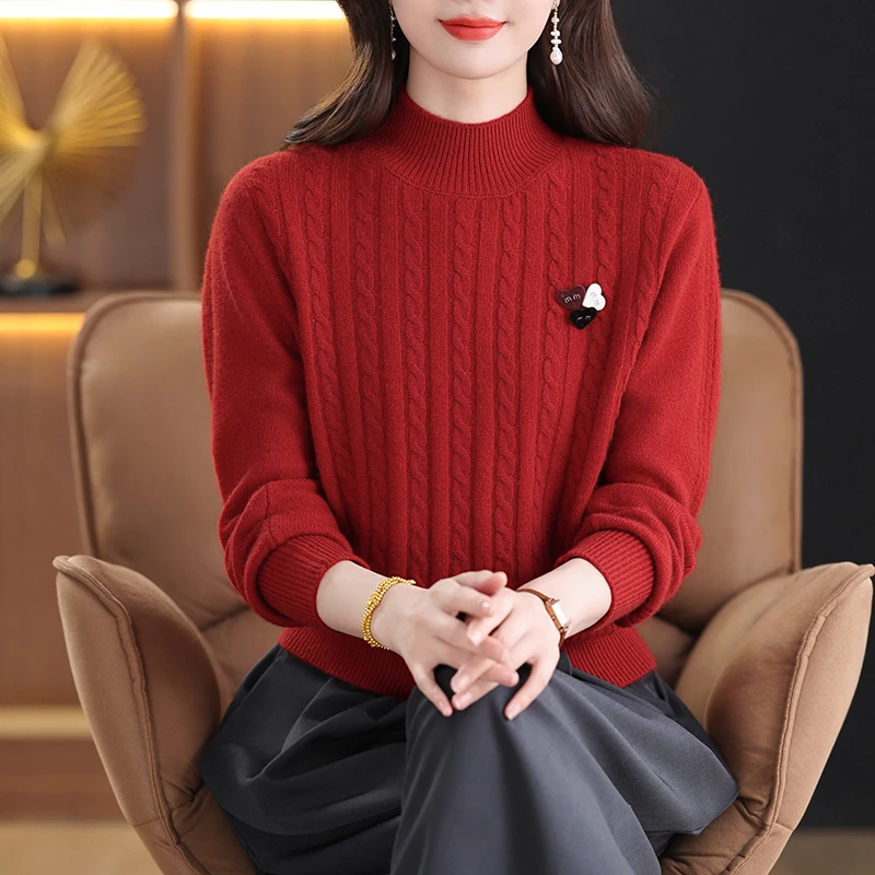 半高领内搭毛衣女秋冬纯色宽松显瘦针织上衣HY-2571