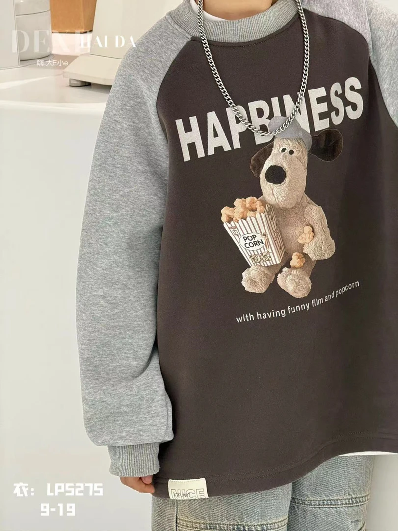 大E小e冬季新款男女孩时尚百搭一体绒卫衣儿童加绒卫衣