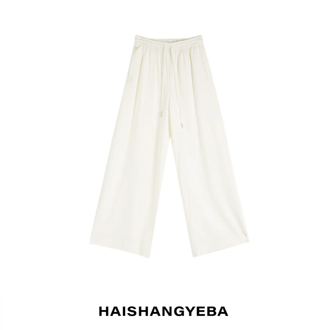 【海上叶爸】新款2025夏季莱赛尔松紧腰宽松阔腿简约休闲裤