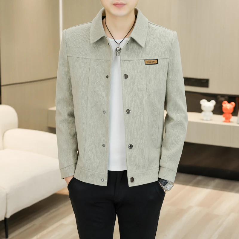 秋季新款韩版男士翻领外套修身型男装潮流短款立体男士高级感夹克