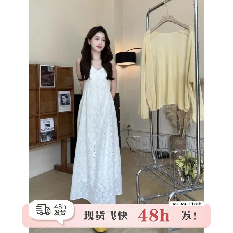 法式刺绣镂空复古连衣裙女2025夏季设计感绝美长裙