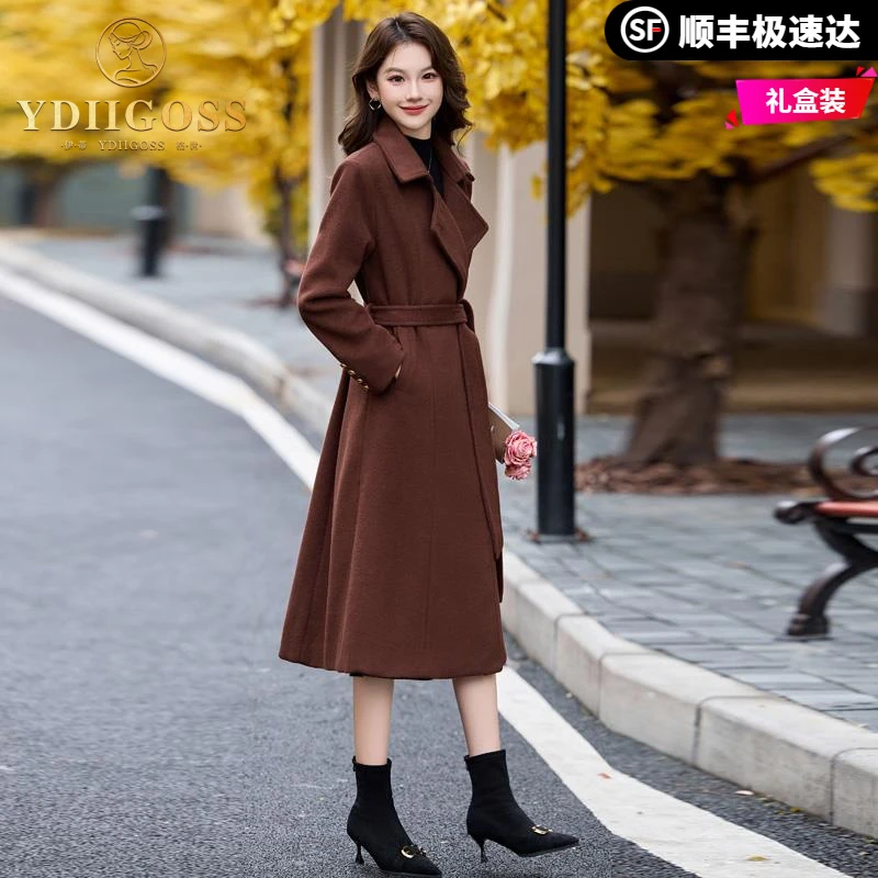 伊蒂格世赫本风呢子大衣中长款女2025秋冬季新款高端气质收腰过膝