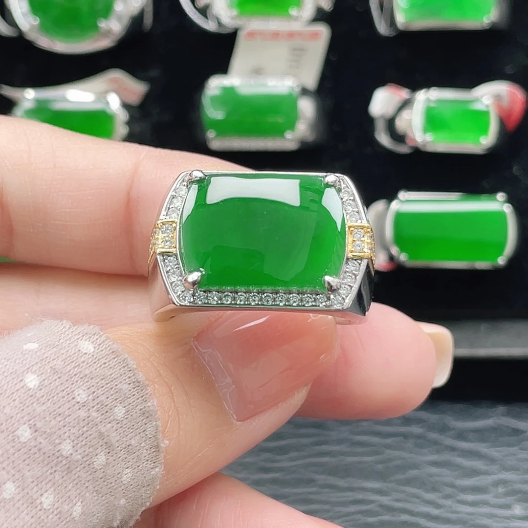 翡翠银S925镶嵌戒指天然A货翡翠没运费险
