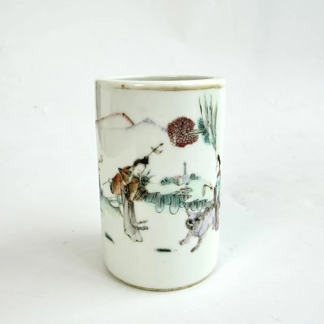 JM247清晚期-粉彩黛玉葬花大笔筒【古董拍卖】