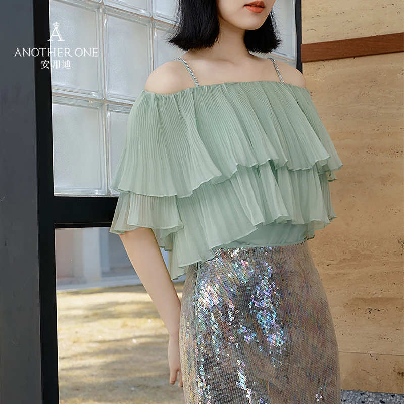 ANOTHER ONE安那迪一字肩上衣新款法式浪漫短款小衫