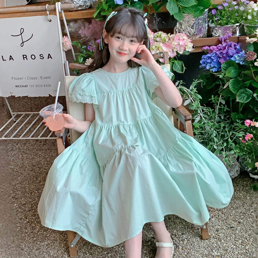 女童夏款连衣裙2025夏季新款儿童薄荷绿花边袖绝美连衣裙Q13212