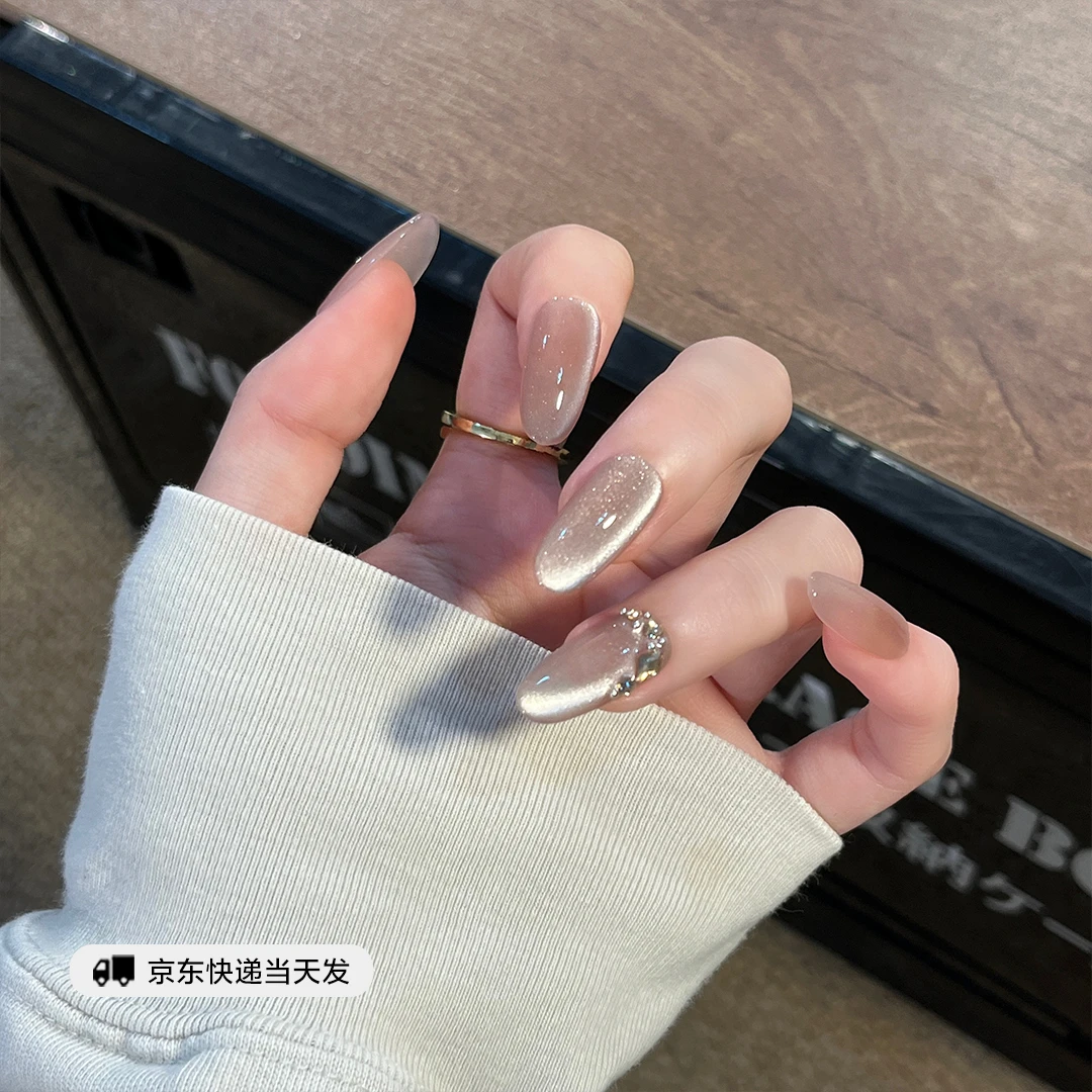 【明月引】巨显白优雅猫眼可拆卸纯手工穿戴甲美甲贴片