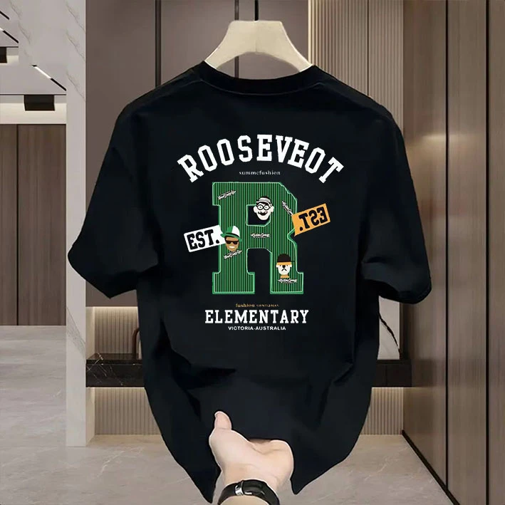 雅鹿夏季男士纯棉短袖t恤男女同款圆领潮流韩版宽松百搭印花半袖